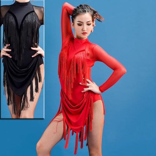 Latin Dance Dress Red Evening Dress For Women Sexy Fringe Jupe Femme Stretch Clothing Competition Dresses For Women Costume 3466