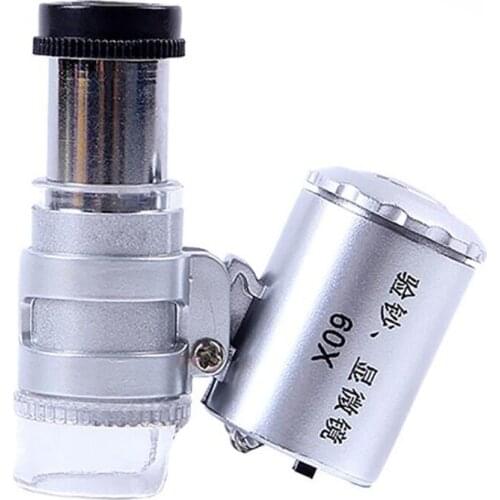 Mini Portable Jewelry Microscope 60X Pocket Magnifier Microscope with LED Light and Counterfeit Light Loupe Currency Dectector