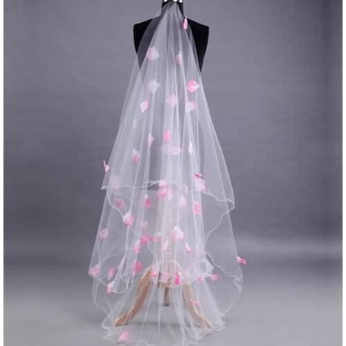 Pink 3D Flowers Bridal Wedding Veil 3M One Layers Veil Custom