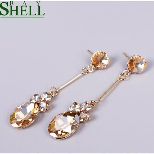 Shell bay CZ Zircon Drop Earrings for Women Rhinestone Trendy geometric Crystal Earrings Shape Female Jewelry Brinco Girls Gift
