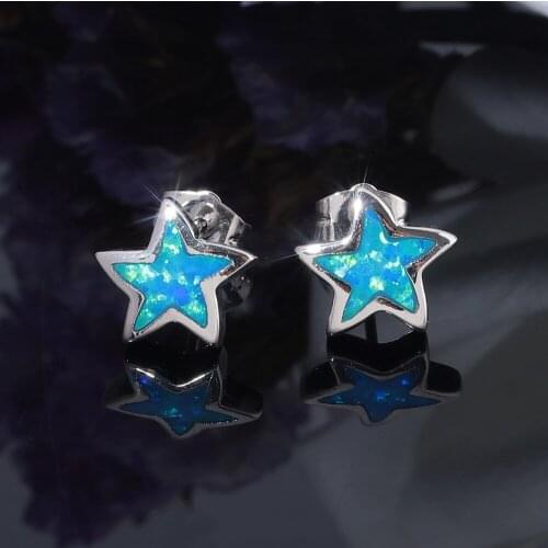 CiNily Ocean Blue Fire Opal Sea Star Stud Earrings Silver Plated Starfish Animals Small Earring Cute Jewelry Gift for Girl Woman
