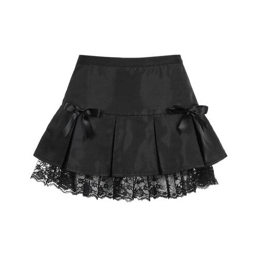 Spring Summer Gothic Harajuku Hot Girl Black Punk Sexy Bow Skirts Streetwear Fashion High Waist Mini Pleated Skirt