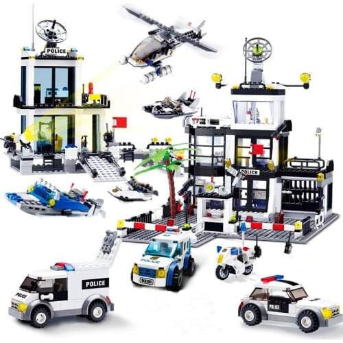 QWZ City Police Station SWAT Building Blocks Car Helicopter City House Truck Blocks Creative Bricks Toys For Children Boys Gifts