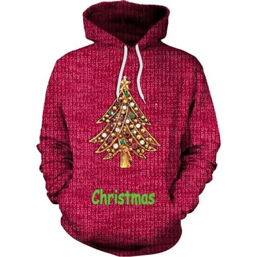[EL BARCO] 3D Christmas Tree Print Hoodie Sweatshirt Women Winter Cotton Funny Hip Hop Female Casual Pullovers Couples Clothes