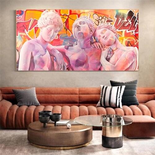 The Three Goddess Vaporwave Sculpture Canvas Posters Graffiti Art Canvas Paintings Ancient Greece Wall Art Prints for Home Decor