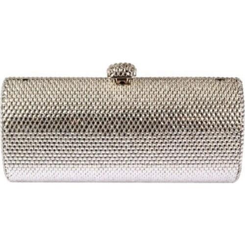 Silver Hollow Out Golden Crystals & Opal Stone Women Evening Minaudiere Handbag Purse Wedding Party Metal Clutch messenger Bag