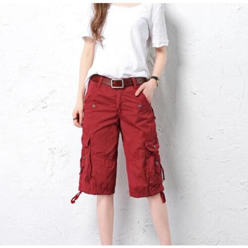 Women Cargo pants Pockets Knee pants Button Streetwear Trousers Solid Loose Pants SHIERXI