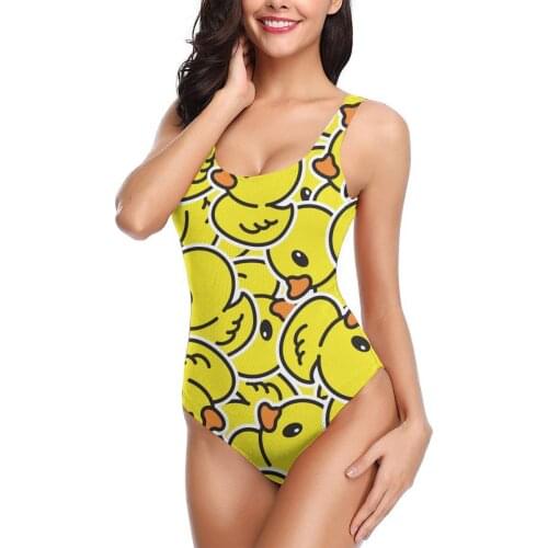Cartoon Yellow Duck Sexy One-piece Swimwear With Push Up Women Swimsuit Closed Body Female Bathing Suit For Pool Beach Wear