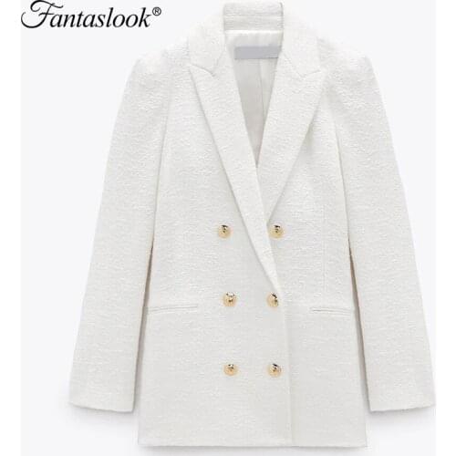 Spring Autumn Blazers Women Fashion White Pink Tweed Blazers And Jackets Chic Button Office Suit Coat Ladies Elegant Outwear