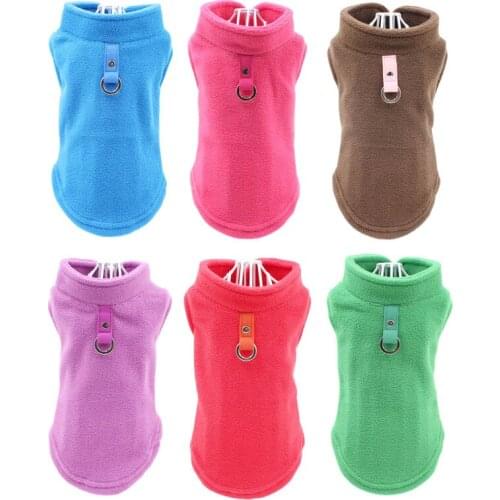 Dog Vest Soft Fleece Clothes for Small Dogs Solid Candy Color Dog Tshirt with Dog Harness Leash D-Ring Pug Yorks Coat Fashion