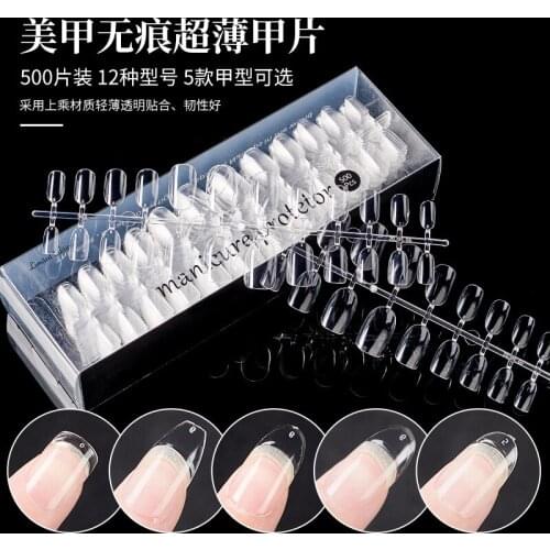 504PCS/Box Full Cover False Nail Tips Clear Fake Nails Mold For Extension Acrylic UV Gel Display Practice Manicure