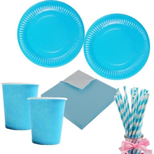 85pcs/set Blue Pink Paper Plate Cup Napkin Straw Wedding Baby Shower Happy Birthday Party Decoration Disposable Tableware