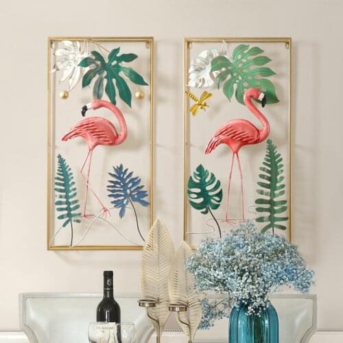 American Wrought Iron Flamingo Wall Hanging Decoration Home Livingroom Wall Mural Ornaments Hotel Porch Wall Sticker Crafts Art