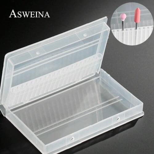 ASWEINA 1PC 20 Holes Plastic Transparent Nail Drill Bit Acrylic Box Display Stand Container for 3/32" Bit Drill Exhibition Tool