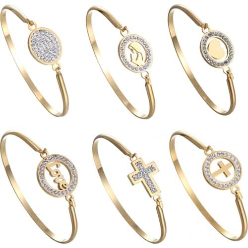 6 Styles Stainless Steel Zircon Crystal Bracelets Cross Love Heart Mom Design Screw Bangles Women Bracelet Bangle Jewelry Gift