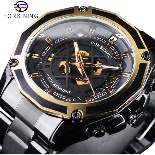 Forsining Transparent Watches Luminous Design Black Stainless Steel Men Automatic Skeleton Watch Top Brand Luxury Montre Homme