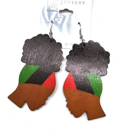 Printing African Women Wooden Earrings