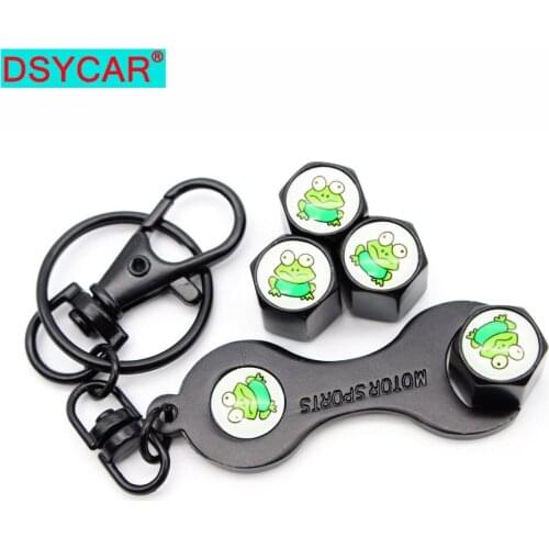 DSYCAR 1Set Zinc Alloy Anti-theft Car Wheel Tire Valve Stem Caps Air+ Wrench Keychain Auto Car Accessories Wheels Tires Parts