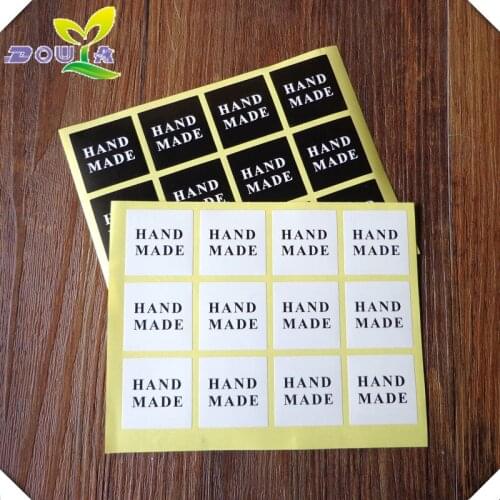 Elegant black and white "Hand Made" square non dry glue seal with biscuit bag baking packing sticker