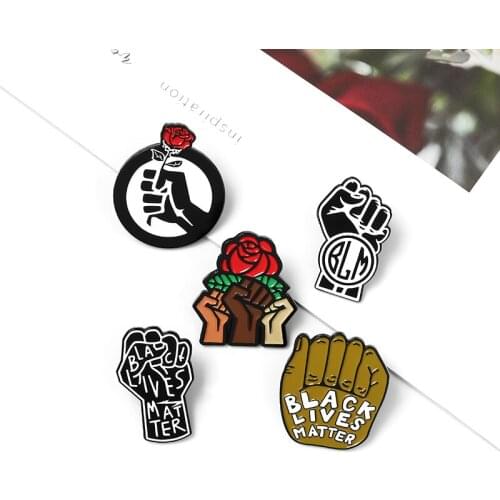 Black lives matter Enamel Brooch Black man raised unity fists alloy lapel pin BLM&rose Backpack coat Badges for friends