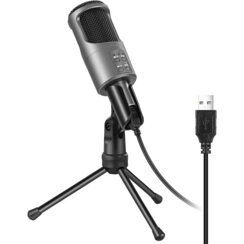 SikkiS Condenser Microphone USB 2.0 Noise Isolating with Stand for KTV Net Host Live Show Recording Online Games Chat U-188