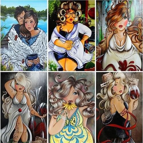 Full Square Round Diamond Painting Sexy Women Red Wine Cross Stitch Diamond Embroidery Fat Lady Diamond Mosaic Rhinestones Gift