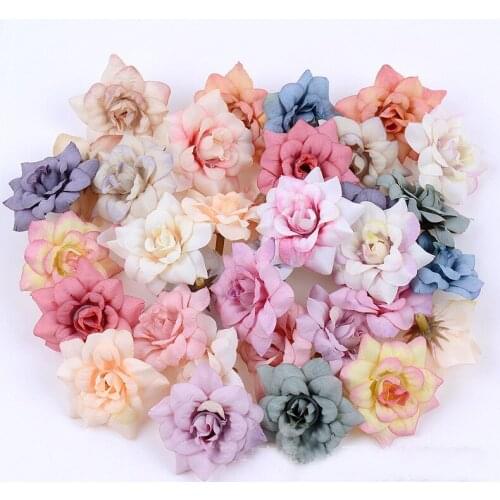 10/20Pcs Artificial Flowers 4.5cm Silk Rose Head For Wedding Home Decoration DIY Garland Scrapbook Gift Box Craft Flower
