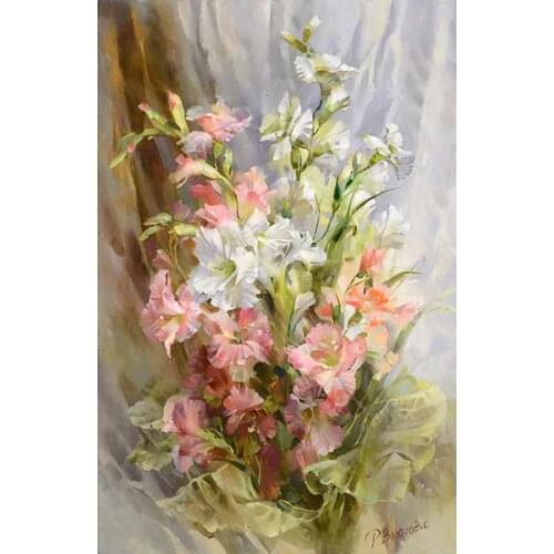 Flowers Grace 14CT White Canvas Oil Painting Cross Stitch Kits Art Crafts Embroidery DIY Handmade Needle Work Home Decor