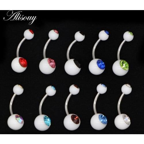Alisouy 1pc Belly Button Rings Crystal Cream White Acrylic Navel Body Jewelry Belly Ring Navel Piercing nombril for women men