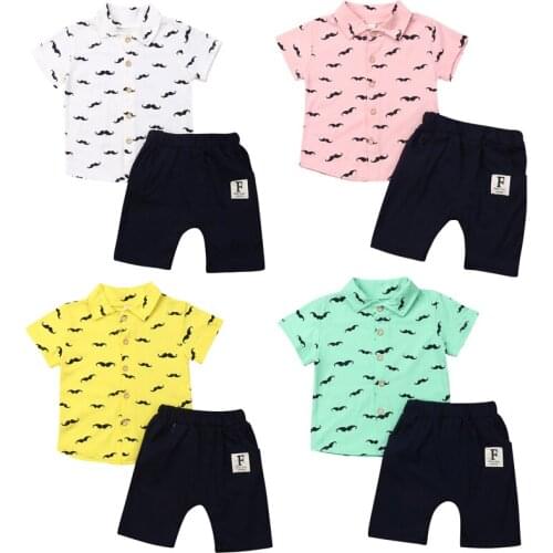 2PCS Kids Baby Boy Gentleman Clothes Outfits Short Sleeve Print T-Shirt Tops+Pants Shorts Outfit 6M-5Y