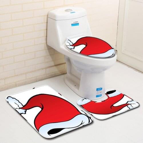 Zeegle Christmas Bathmat Set Flannel Cartoon Anti-slip Bathroom Mat Toilet Cover Shower Mat Toilet Floor Water Absorption Rug