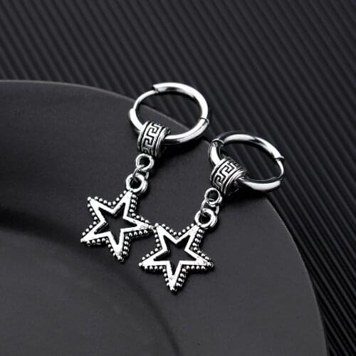 Korean Fashion Five Pointed Star Stainless Steel Earrings Man Color Eardrop Give A Gift To A Friend Jewelry 2021 Trend