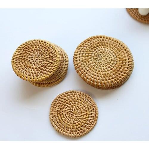 Japanese-style the same pure handmade rattan cup mat Han feng daily chic wind photo prop pad plate set serving platter