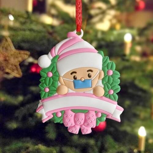 2022 Creative Christmas Ornaments Silicone Ornaments Cute Baby Wearing Mask Wood Handmade Xmas Tree Decoration Christmas Pendant