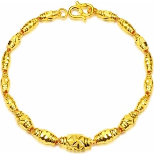 Fashion Elegant New Pure 24k Yellow Gold Bracelet Boss Lucky Carved Oval Bead Chain 5.92g