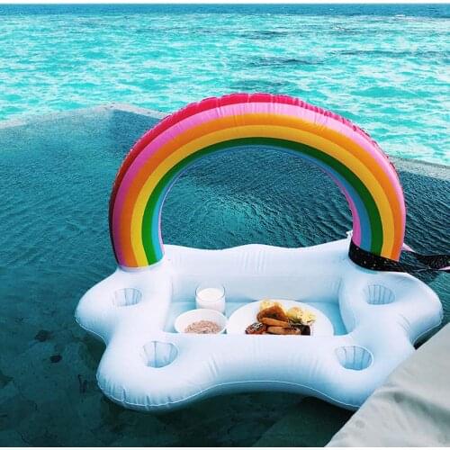 Inflatable Pool Float Beer Drinking Cooler Table Bar Tray Beach Swimming Ring Summer Pool Party Bucket Rainbow Cloud Cup Holder