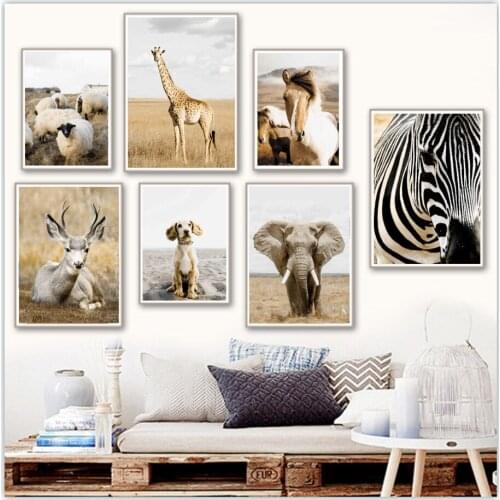 Sheep Elephant Horse Giraffe Dog Zebra Wall Art Canvas Painting Nordic Posters And Prints Wall Pictures For Living Room Decor