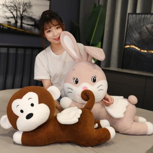 Creative cute hot new 45/65/75cm plush Cartoon rabbit pig Bear monkey With angel wings soft toy Soothing doll Pillow kids gift