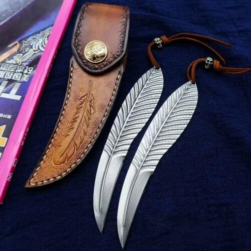 New Arrival 107 Layer Damascus Steel Feather Knife Outdoor Self-Defense Survival High Hardness Claw Knife EDC Straight Knife