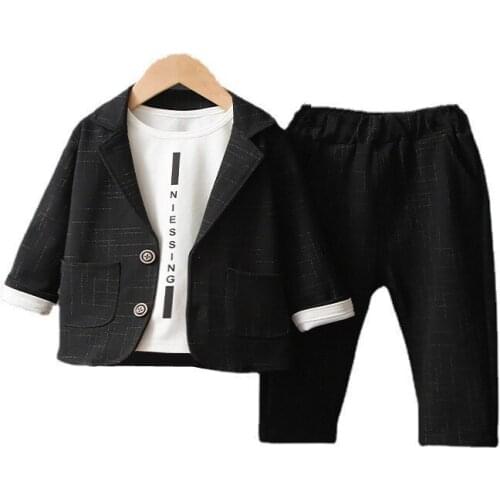 New Spring Autumn Baby Boys Clothes Suit Fashion Children Coat T-Shirt Pants 3Pcs/Sets Toddler Gentleman Costume Kids Clothing