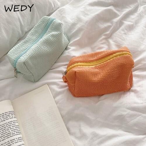 Solid Color Cosmetic Bag Pleated Travel Makeup Organizer Bag Female Soft Cosmetic Pouch Zipper Beauty Case Portable Toiletry Bag
