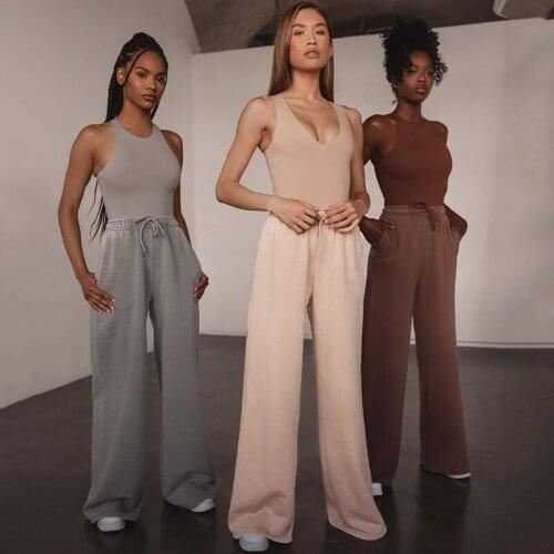 Solid Gray Straight High Waist Women Pants Lace up Elastic Long Female Trousers Casual Streetwear Bandage Pink Pants Autumn