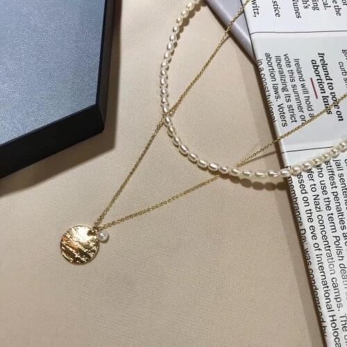 Retro INS Cultured Freshwater White Pearls Necklace,Starlight gold coins Necklace for women,handpicked pearls Jewelry gift