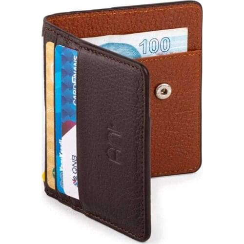 Practical Design Genuine Leather Slim Card Holder Wallet Brown-Tan