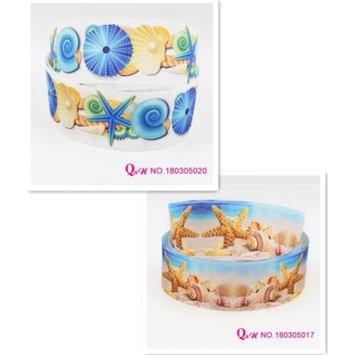 Q&N ribbon 16mm 22mm 25mm 38mm 50mm 75mm starfish printed grosgrain ribbon webbing 50yards/roll for hair tie free shipping