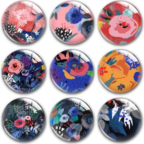Handmade Watercolor flower doodle Round photo glass cabochons demo flat back DIY collier jewlery Making findings accessory