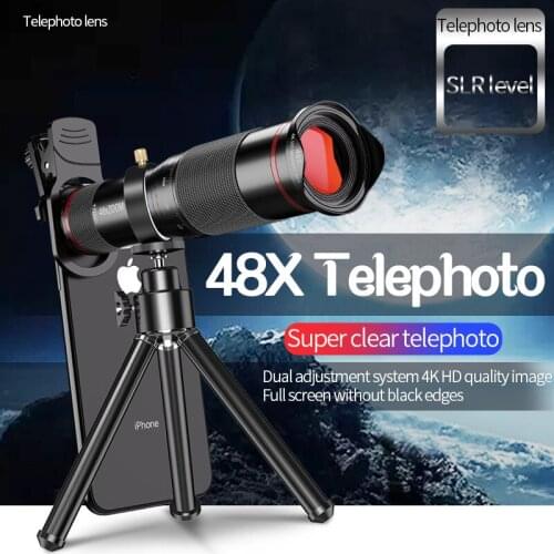 48x Super Telephoto Lens for Smartphone Powerful Zoom 4K Monocular with Tripod Support Mobile Phone Camera Telescope Long Range