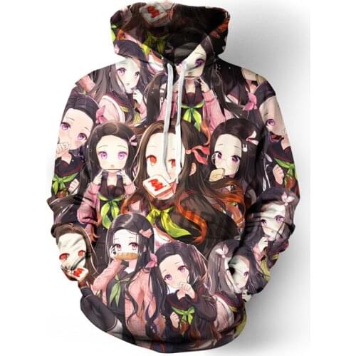 SOSHIRL Kawaii Sister Hoodies Funny Anime Ghost Hooded Sweatshirt Kamado Nezuko Pullover Winter Hip Hop Streetwear Harajuku Tops