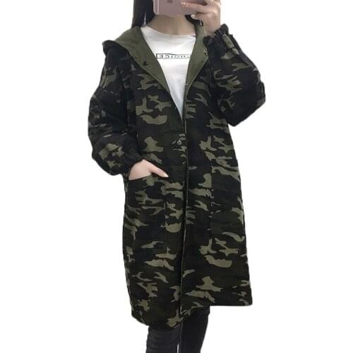 Double Sided Wear Camouflage Trench Coat Women Spring Autumn Middle Length Trench Large Size Casual Hooded Coat Outerwear Femal