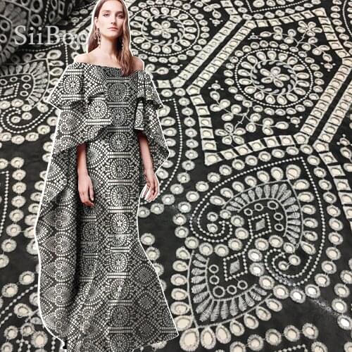 Siiboo embroidery lace fabric white thread on black base tissu for women summer spring elegant dress royal femininen sp6506